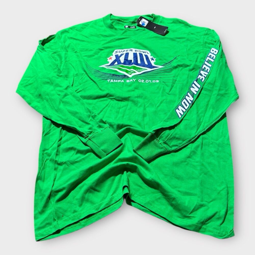 NWT Super Bowl Shirt Mens L Green Blue Graphic L/S NFL Football XLIII Tampa Bay